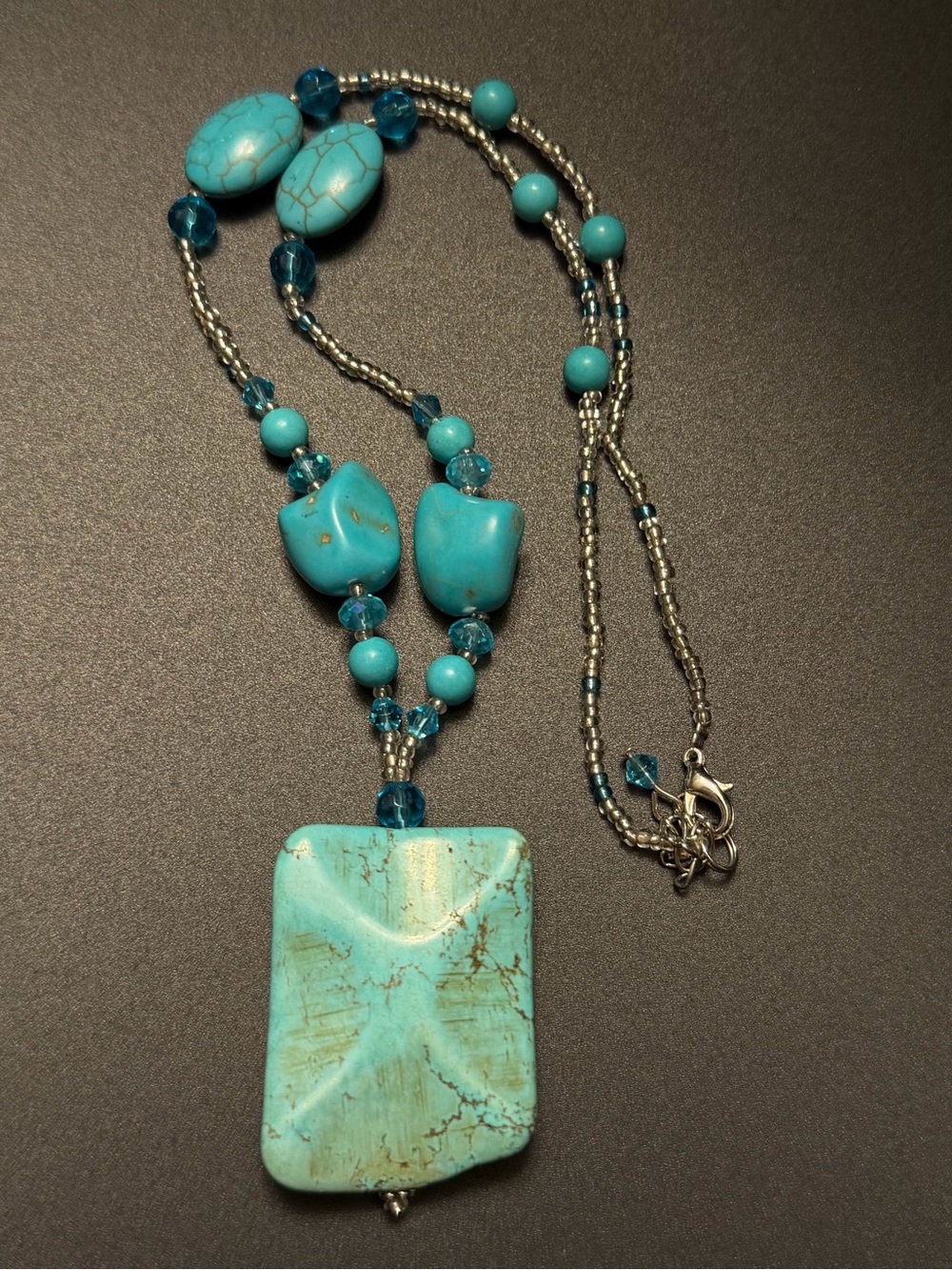 2-piece Set - Turquoise Stone Pendant Necklace + Earrings - Picture 3 of 5